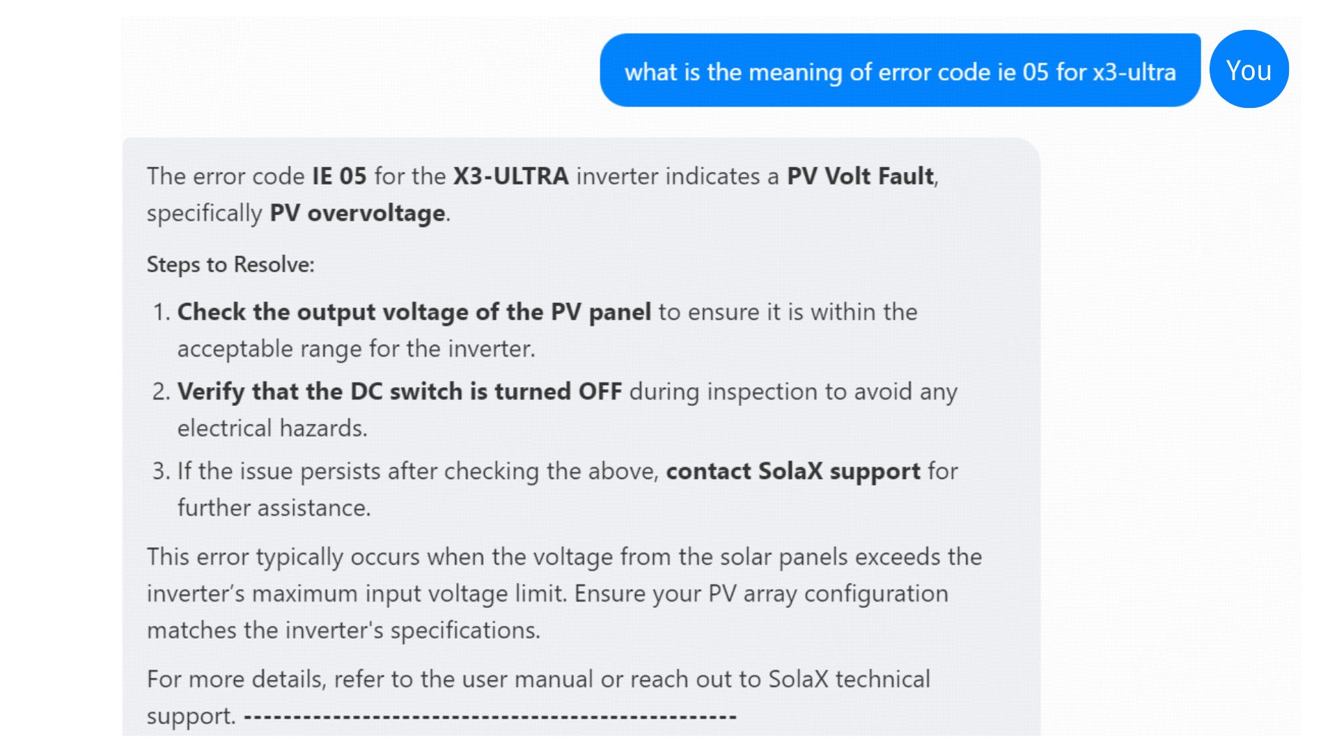 AI "What does error code IE 05 mean?